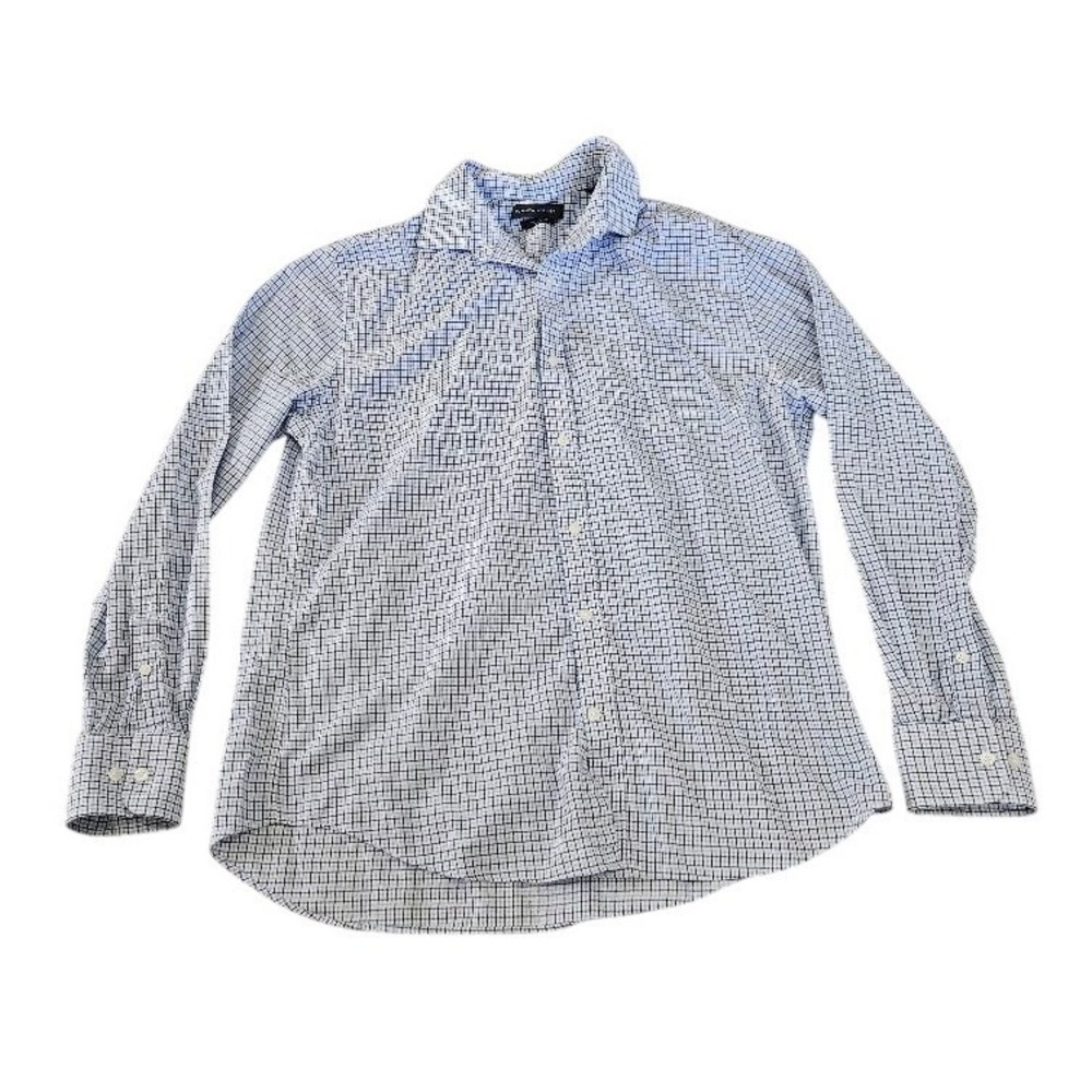 Tommy Hilfiger Mens Slim Fit Button Down Shirt Blue White Grid Check 16.5 Large